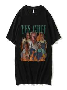 Yes Chef Vintage Graphic Print T-shirt Men Women's Fashion Crewneck Tshirt Male Vintgae Casual Short Sleeve T Shirts - Negro - Ver 1