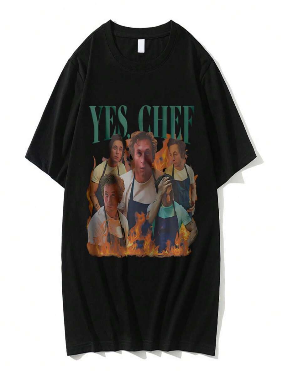 Yes Chef Vintage Graphic Print T-shirt Men Women's Fashion Crewneck Tshirt Male Vintgae Casual Short Sleeve T Shirts - Negro - Ver 1