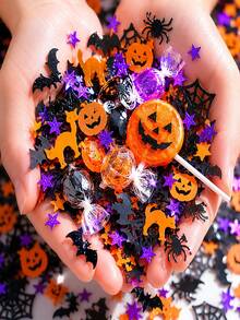 300pcs Halloween Confetti Spider Pumpkin Ghost Witch Shapes, Halloween Candy Party Table Scatter Confetti Gift Decoration - Witch Star Paper Scraps - View 5