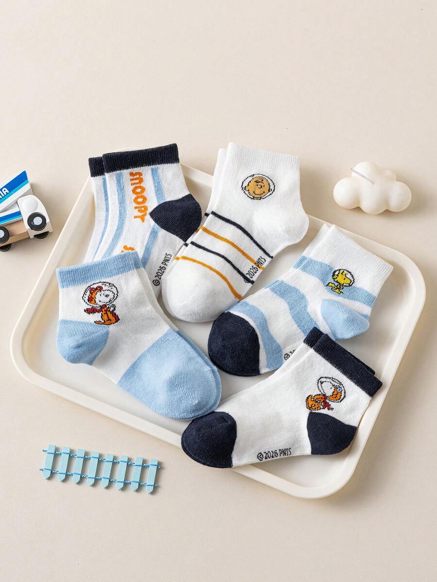 1/5/10 paires de chaussettes pour enfants authentiques Snoopy, motif rayé à pois colorés, motif minimaliste, schéma de couleurs dopamine, motif chiot, chaussettes courtes de sport décontractées, motif de dessin animé mignon unique Snoopy, chaussettes d'été pour garçons et filles, anti-odeur, absorbant la transpiration, chaussettes de sport polyvalentes décontractées, motif de dessin animé, tailles européennes et américaines, tissu de haute qualité - Multicolore - Voir 1