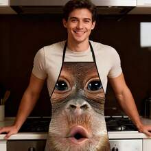 1pc Funny Printed Apron, Novel Animal Face Pattern Kitchen Apron, Unisex Polyester Apron, Suitable For Cooking, Baking, Grilling, Painting, Party And Daily Use - Multicolor - View 1