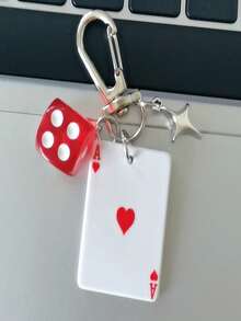 1/3pcs Poker Card Dice Keychain With Star Pendant, Spade Diamond Club Alloy Metal Keychain, Decorative Keychain, Can Be Hung On Bags, Cartoon Number Theme Accessory, Car Keychain, Pendant, Phone Chain, Car Hanging Ornament, Key Chain - Multicolor - View 5