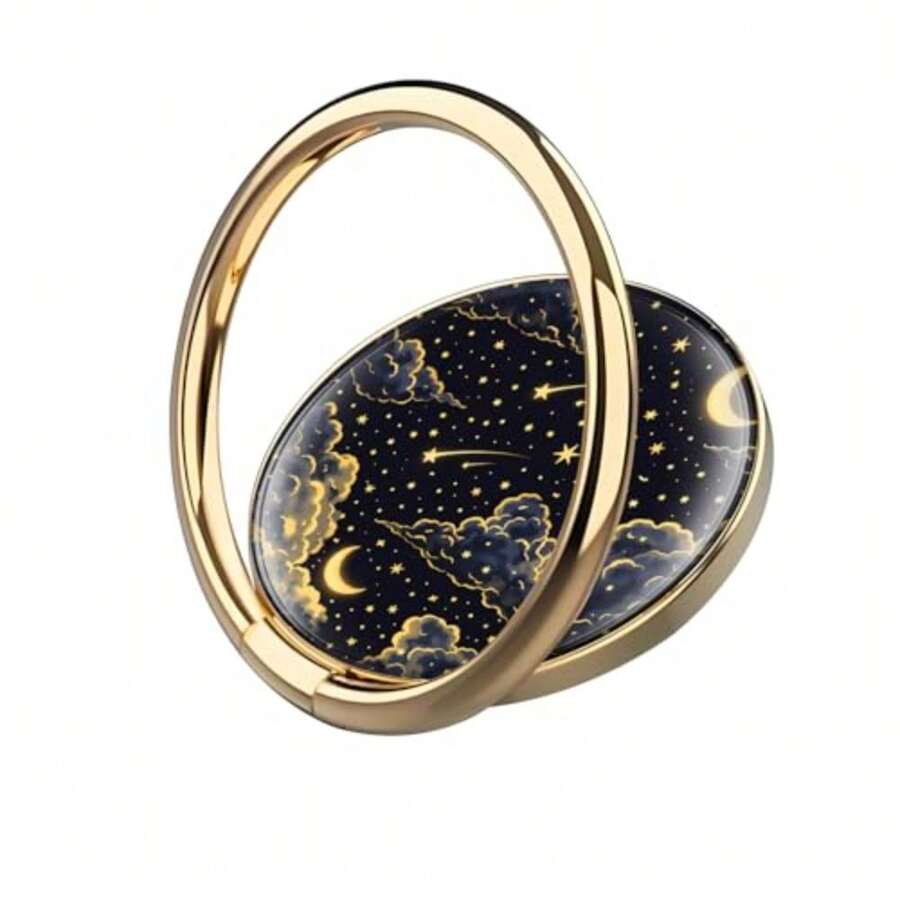Soporte de anillo para teléfono celular, soporte de anillo de metal dorado de lujo con rotación de 360°, bonito agarre grande para teléfono celular, compatible con la mayoría de teléfonos - Flores blancas amarillas - Ver 1