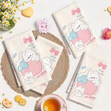 1pc/2pcs/4pcs Strawberry Rabbit Print Absorbent Towel With Good Luck Letter, Machine Washable Quick Dry Face Towel, Home Kitchen Bathroom Hand Towel - Multicolor - View 12