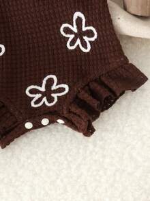 1pc Newborn Baby (Girl) Cute Knitted Jacquard Sleeveless Bodysuit, Thin Style For Summer - Coffee Brown - View 5