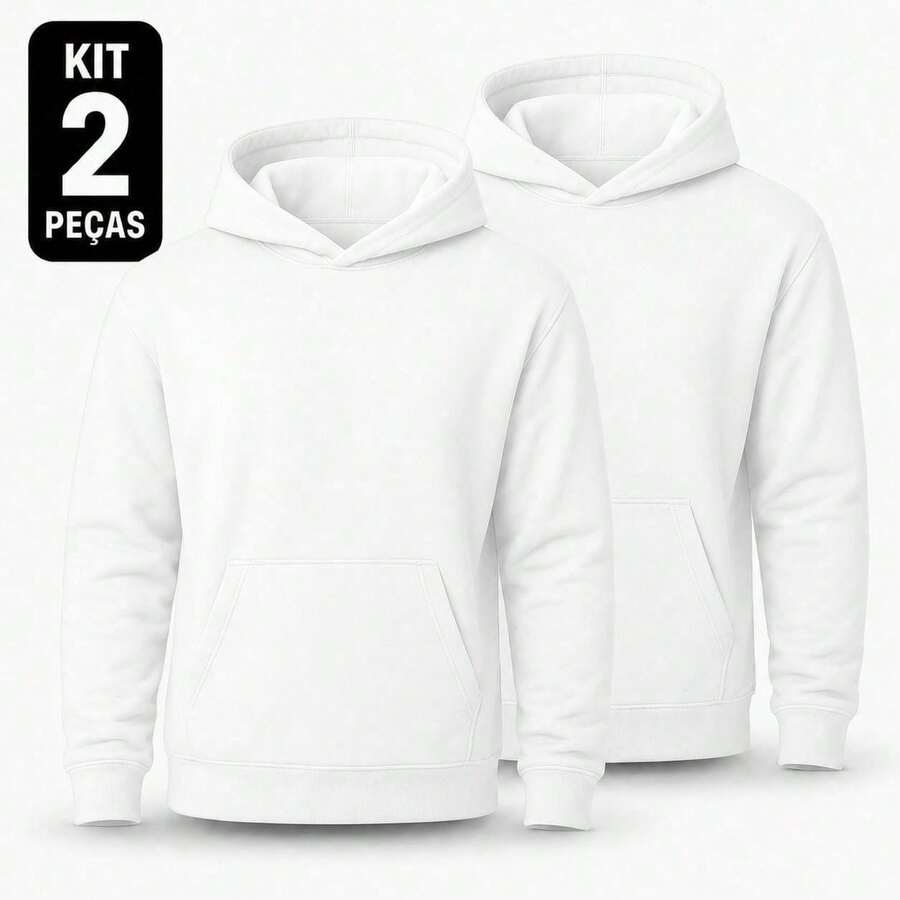 Set Of 2 Plain Kangaroo Jackets, Unisex, Comfortable Basic Winter Warmth - White - View 1