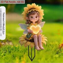 2D Flat Sunflower Girl Acrylic Garden Stake, Waterproof And Scratch-Resistant, Outdoor Yard Garden Decor Ground Insert - L - View 5