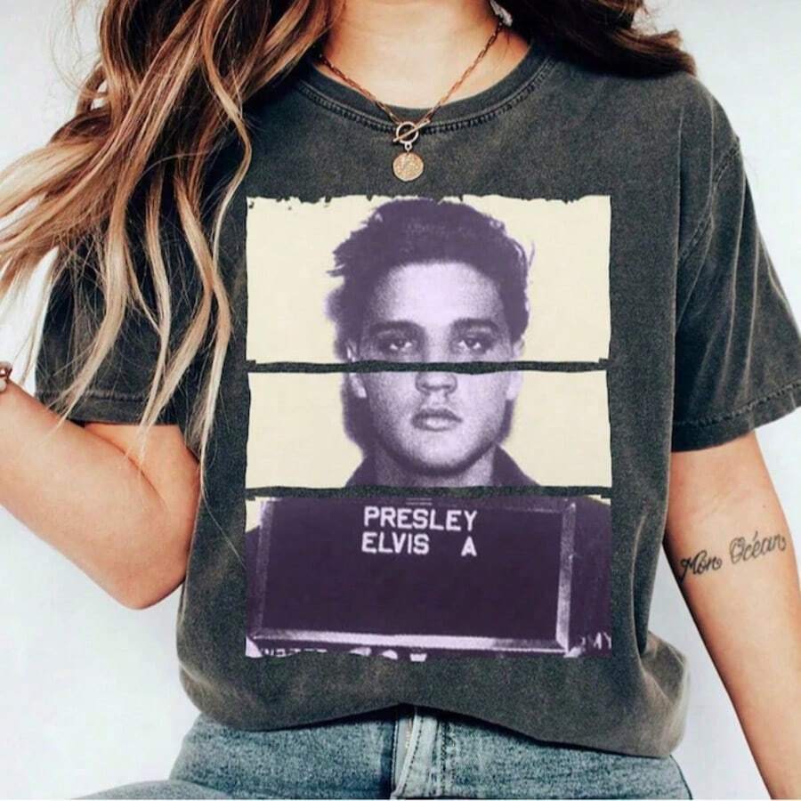 2026 Mugshot Music Rock And Roll King Of Rock Shirt Presley T-Shirts Family Party T-Shirts Funny Gift For Friends - 後3 - 查看 1