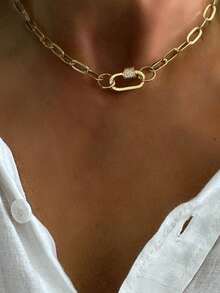 1pc Gold Initial Necklace, Luxury Letter Pendant Chain With Evil Eye, Exquisite Holiday Party Gift For Women - Yellow Gold - View 5