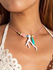 imoli 1 pieza/Serie Oceánica Y2K Estilo Vacacional Collar de Una Sola Capa con Peces y Coral de Manchas Coloridas, Cadena de Cuerda Ajustable de Verano para Mujeres, Adecuado para Fiestas en la Playa, Reuniones con Amigos, Regalo de Joyería - Multicolor - Ver 9