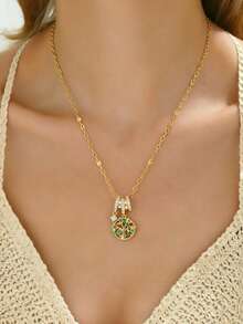 1pc Elegant Luxurious Naturalist Full Rhinestone Tree Of Life Stainless Steel Women's Pendant Necklace, Suitable For Women's Daily Wear, Gatherings, Parties, Beach Vacations, Gifts, Gold-Tone Jewelry, Stainless Steel Jewelry - Yellow Gold - View 6