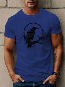 Camiseta de manga corta con diseño de cuervo para hombre para el verano - Negro - Ver 8