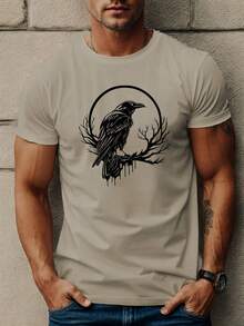 Camiseta de manga corta con diseño de cuervo para hombre para el verano - Negro - Ver 2