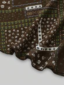 Rok Panjang Jacquard Wanita, Pinggang Elastis, Model A-Line Elegan, Motif Bunga Kecil, Melangsingkan, Cocok untuk Liburan, Kencan, dan Perjalanan Musim Semi - Kain tambal sulam berwarna cokelat tua - View 5