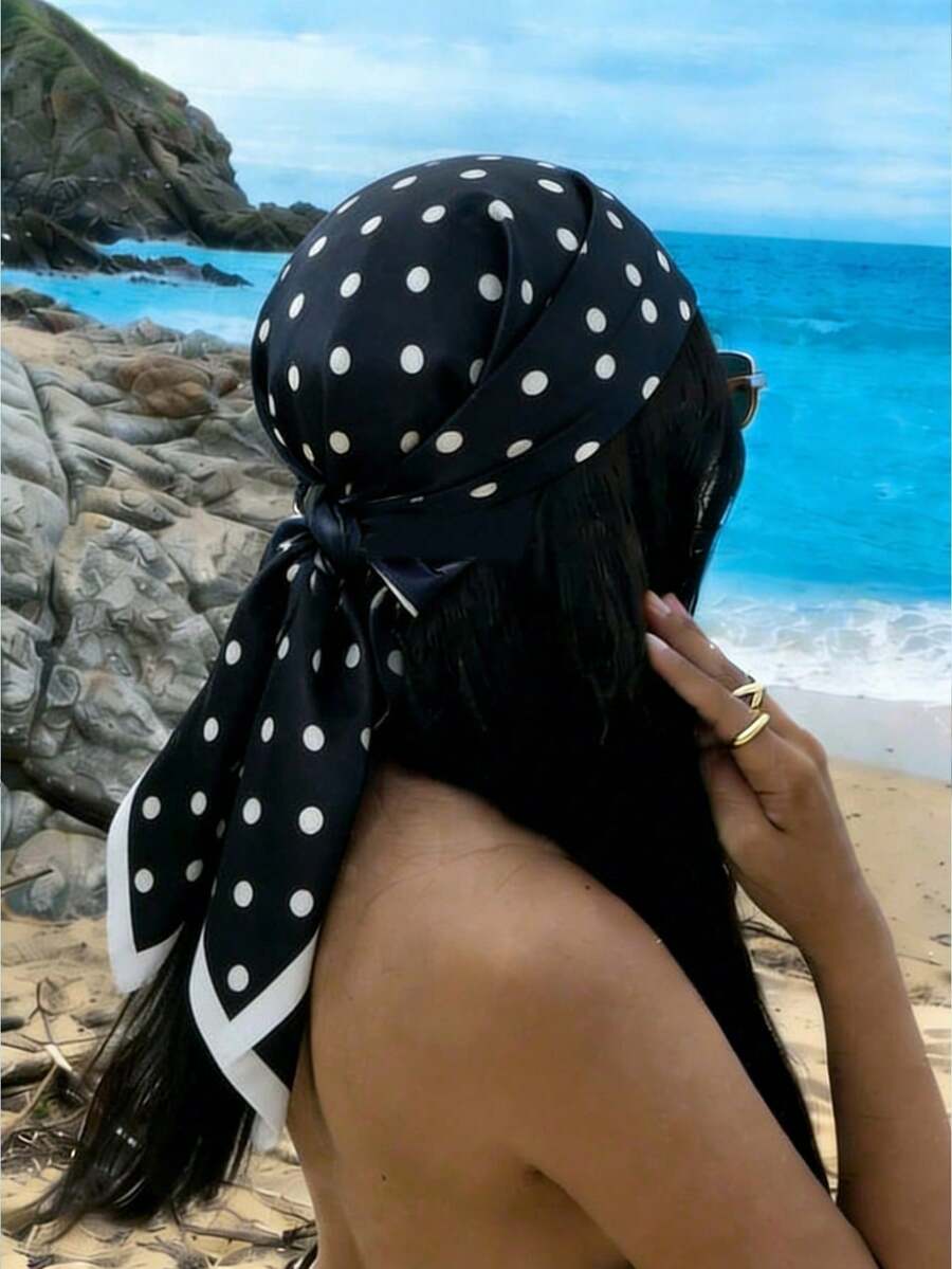 1件裝女款奢華黑色波點緞面頭巾，優雅絲綢髮巾配對比飾邊，復古棕色與白色波點絲綢頭巾，時尚髮帶，適合海灘與日常穿著，優雅棕色波點緞面頭巾，高端絲綢頭巾配經典飾邊，波希米亞風棕色波點絲綢頭巾，百搭時尚配件，節慶與旅行必備
