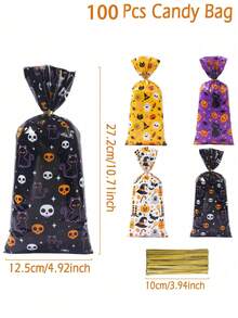 25/50/100 piezas Bolsas de dulces de Halloween, bolsas de regalo con patrones de calavera, calabaza, fantasma, bolsas de regalo de dulces, bolsas de recuerdos de fiesta, bolsas de aperitivos, bolsas de embalaje de regalos, decoración de Halloween, decoración de fiesta de Halloween, decoración de truco o de Halloween, decoración de feliz Halloween - Multicolor - Ver 5