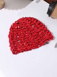 1pc Women's Vintage Lace Headwrap, Y2K Cute Casual Style, Fashionable Contrast Color, Sequin Shiny, Hollow Breathable Decorative Handmade Knitted Hat, Daily Wear Headwrap Bucket Hat - Sequins - View 11