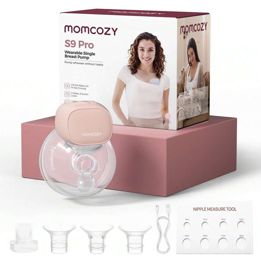 Momcozy S9 Pro Hands-Free Breast Pump Updated, Portable Breast Pump With Longer Battery Life And LED Display, 2 Modes And 9 Levels, 24 Mm Flange - Berwarna merah muda - View 1