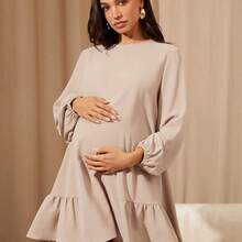 MaterniWear Vestido holgado de manga larga caqui informal para mujer, vestido corto para otoño/invierno, para oficina/trabajo/graduación/maestras, vestido de maternidad - Negro01 - Ver 3