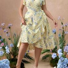 dagjydgfyja Roveilla Vestido de tejido con ajuste de cintura y vuelo, con mangas con volantes y estampado floral diminuto - Multicolor - Ver 5