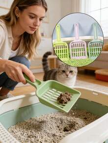 1 pièce Pelle à litière pour chat en plastique PP - Sans alimentation électrique, durable et facile à nettoyer, fournitures de nettoyage pour animaux de compagnie, pelle à litière pour chat, pelle à crottes de chat à long manche, pelle à litière pour chat à grands trous, outil de nettoyage de litière pour chat, réutilisable, couleurs multiples, accessoires pour chatons, essentiels pour animaux de compagnie, fournitures de litière pour chat. Couleur expédiée au hasard - Multicolore - Voir 3