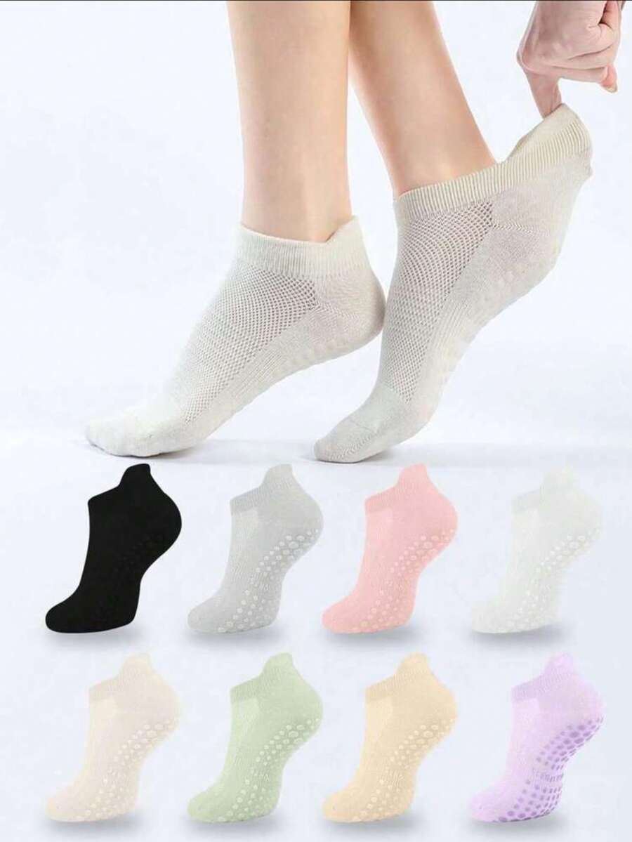 Women Hollow Mesh Yoga Socks, Thin Breathable Solid Anti-Slip Ankle Socks,Ideal For Running Pilates, Indoor Fitness, Daily Home & Outdoor Casual Wear - Multicolor - View 1