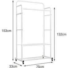Percheros para Ropa con Ruedas Perchero para Colgar Ropa con Estante de Almacenamiento Inferior Perchero Móvil Vertical Percha de Doble Barra Percha con Rieles Dobles Soporte de Riel de Ropa - Blanco - Ver 3