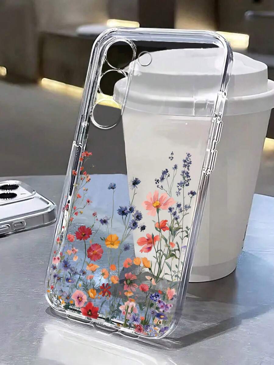 Ditsy Floral Painted Precise Cutouts Transparent Painted Minimalist Fashion Creative Shockproof Phone Case Compatible With Ip 17/Ip 17pro/Ip 17promax/ IP16/11/16pro/16plus/16promax/16e/15Promax/13/14/12/XS/XR/7G/8P, Compatible With Samsung Galaxy S26/S26PLUS/S26 UltraS25/S25PLUS/S25 Ultra/A16/A36/A26/A56/A50/A12/A32/A52/A72/A51/A21S/A13/A14/S24/S24PLUS/S24Ultra/S20/S23/S22/A53/S20FE/S21/, Shockproof Phone Protective Case - Multicolor - View 1