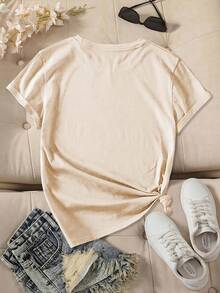 Women'S Disney Short Sleeve Vintage Cartoon Toy Story Family Print Round Neck Summer T-Shirt, Suitable For Spring, Summer, And Autumn. A Stylish And Casual Top For Disney ' Outings, Perfect For Daily Commutes And Vacations, Available In Sizes S-XXL - 杏色 - 查看 2
