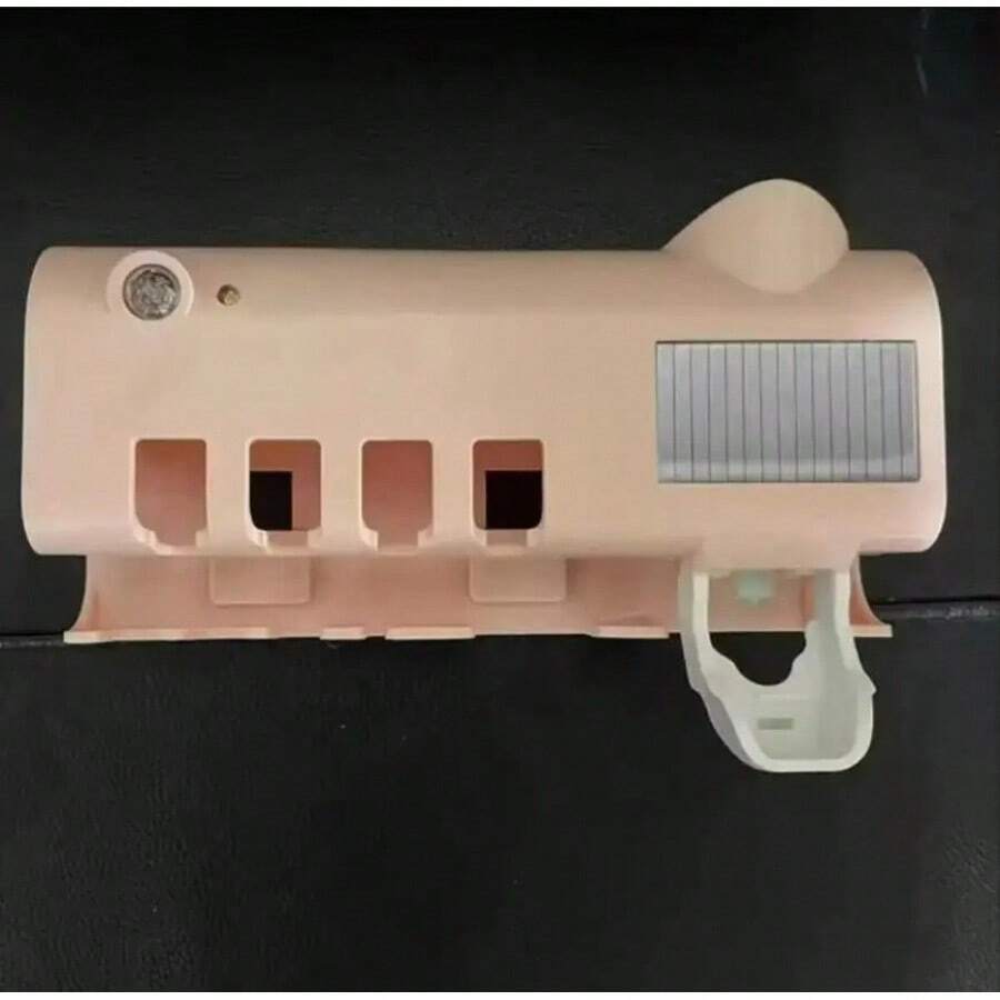 1 unidad de dispensador automático de cepillos de dientes y pasta dental tipo soporte, dispensador de pasta dental montado en la pared a prueba de polvo para baño. - Rosa - Ver 1