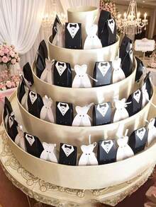 10/20/30pcs Groom & Bride Wedding Favor Boxes, Tuxedo & Wedding Dress Design Candy Boxes With Ribbon Bows, Suitable For Wedding Bride Party Decor - Western-style Wedding Candy Boxes - View 3