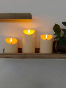 1/2/3件組 無火閃爍蠟燭 附遙控器與定時功能，電池供電，3D燭芯，適合房間裝飾、居家裝飾、婚禮、節日派對、生日、禮物 - 米白色 - 查看 8