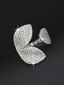 1pc Casual Leaf Ladies' Openable Rings Elegant Cubic Zirconia Exquisite Decoration Ring For Women Birthday Anniversary Banquet, Prom, Party Copper Jewelry Gift - Silver - View 10