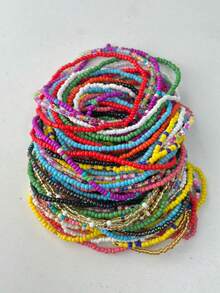 Set Gelang Kaki Elastis Berwarna-warni Gaya Bohemian yang Indah dan Serbaguna, 5/10/30/100pcs/Set, Warna & Gaya Acak, Cocok untuk Pemakaian Sehari-hari Pria & Wanita, Hadiah Perhiasan Pantai yang Cantik - MultiWarna - View 6