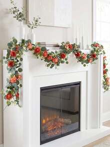 1pc Artificial Floral Wreath, Spring Eucalyptus Wreath, Vintage Faux Flowers, Peony, Rose, Vine, Greenery, Decorative Wall Hanging Plant, Suitable For Wedding Arch, Door Decor, Party Decoration - 60 Eucalyptus Autumn Colors Wisteria - View 3