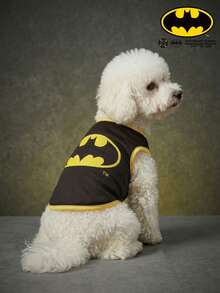 Batman X PETSIN 1 pieza Chaleco para mascotas con estampado de superhéroe, suave, transpirable, sin restricciones, ropa para mascotas en contraste negro y amarillo - Multicolor - Ver 1
