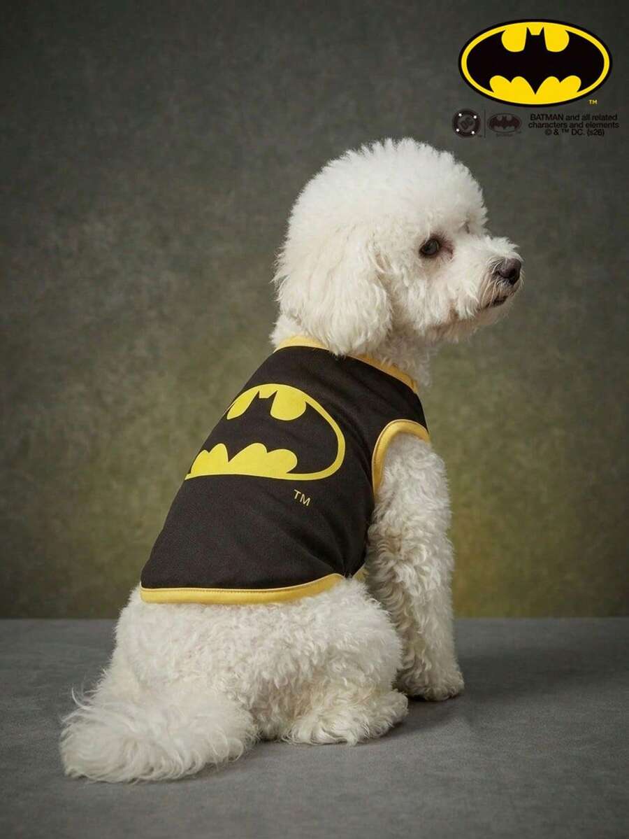 Batman X PETSIN 1 pieza Chaleco para mascotas con estampado de superhéroe, suave, transpirable, sin restricciones, ropa para mascotas en contraste negro y amarillo - Multicolor - Ver 1