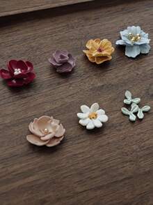 1/15件套迷你花形软陶切割工具 - 浅粉色花朵和叶子形状，手工工具，适用于DIY耳环和春季饰品制作 - 粉色 - 查看 6