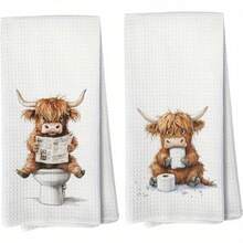 2 PIEZAS, Toallas de cocina con estampado de vaca de las tierras altas, suaves y absorbentes, lavables a máquina, adecuadas para decoración de mesa, decoración de cocina y comedor, se pueden usar como regalo diario, accesorios de cocina. - Multicolor - Ver 8