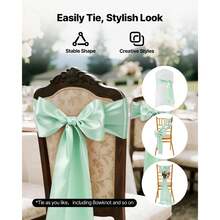 Lazos de Satén para Sillas y Fundas Elásticas para Sillas de Boda, Banquete, Recepción, Sillas Plegables de Comedor, Cintas Decorativas para Sillas, Fundas Elásticas Lavables, Oro, Oro Rosa, Rojo, Azul Marino, Azul Claro, Verde Claro, Negro, 50 Piezas o 100 Piezas - Tira decorativa para fundas de sillas, color verde claro, 100 unidades. - Ver 4