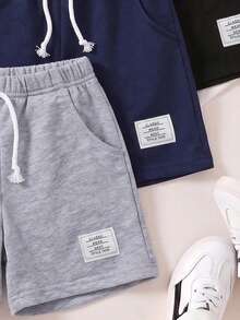 3pcs Boys' Summer Casual Solid Color Shorts With Pockets Set - Multicolor - View 4