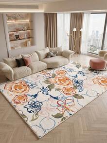 1pc Spring/Summer Natural Botanical Style Area Rug, Floral Pattern Living Room Carpet, Soft Touch, Short Pile Modern Floor Rug, Suitable For Bedroom, Dining Room, Office, Home Decor And Doormat, Versatile For Various Occasions Like Music Festivals, Wedding Venues And Daily Home Use - Multicolor - View 1