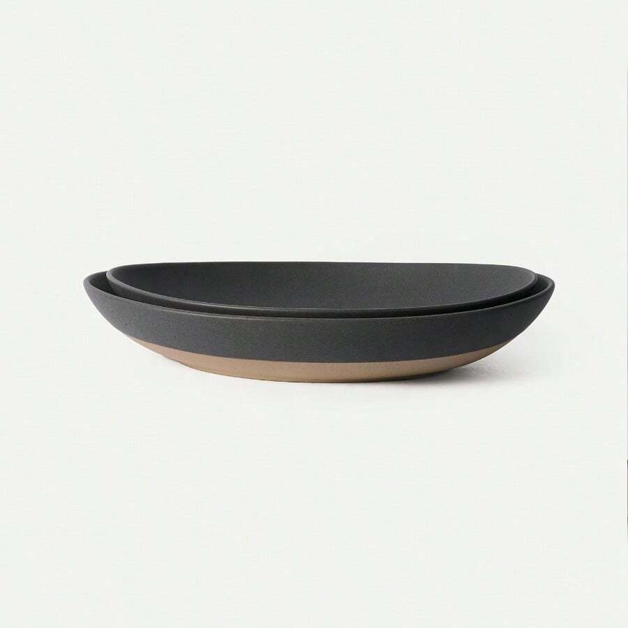 MORA Mega And Serving Dishes Set Of 2, 16 Inch And 14 Inch Ceramic Pottery Oval Platters - Microwave, Oven And Dishwasher - Liquorice - 查看 1