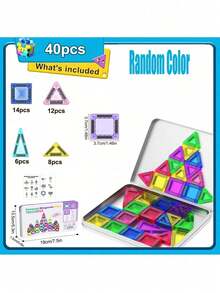 Colorful Magnetic Tiles Upgraded Version Magnetic Building Blocks, STEM Sensory Educational Toy, Suitable For Boys And Girls, Castle Building Set With Portable Storage Box, Birthday Gift - Multicolor - View 14