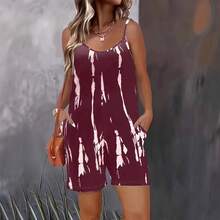 Women's Fashionable Irregular Tie-Dye Random Print Pocket Jumpsuit - 紫色 - 查看 4