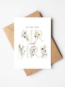 1 tấm thiệp cưới hoa "To The New Mr And Mrs" kèm phong bì, thiết kế hoa dại màu nước, thiệp chúc mừng tân hôn thanh lịch cho các cặp đôi & bạn bè, bên trong để trống cho đám cưới & đính hôn - A - Xem 9