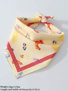 1pc Women's Fashion Summer Beach Ocean Style Shrimp Tropical Fish Lemon Print Pattern Square Scarf - Multifunctional Women's Scarf Accessory, Polyester Material, Suitable For Beach Seaside Daily Fashion Matching - Multicolor - View 5