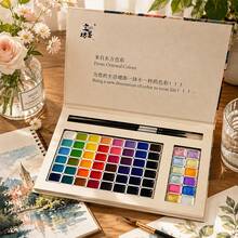 Set de peinture aquarelle portable 60 couleurs 1ml, 48 couleurs de peinture unicolore + 12 couleurs de peinture perlière, comprend 2 pinceaux, emballage boîte cadeau exquis, facile à appliquer, choix idéal pour la création artistique professionnelle - Ensembles - Voir 7