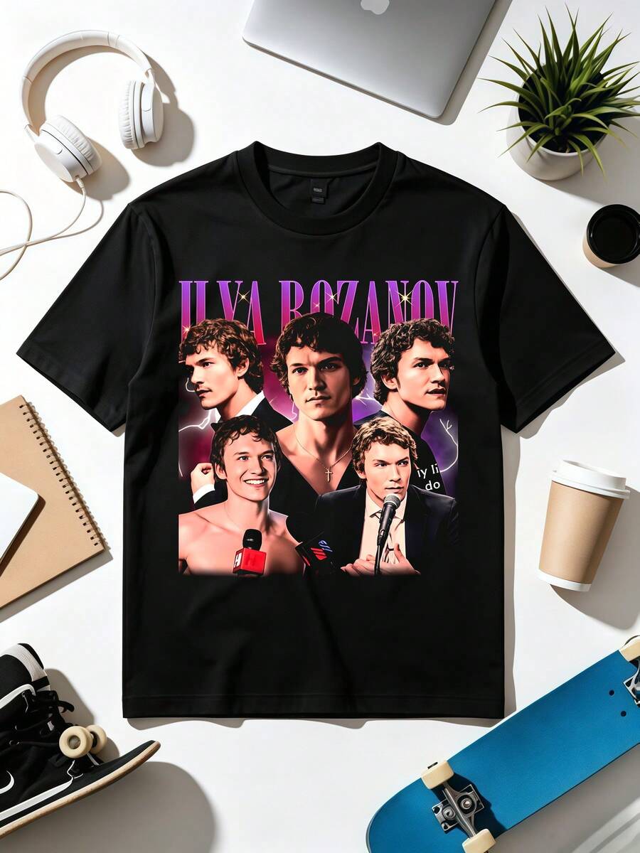 Heated Rivalry Vintage Ilya Rozanov Bootleg T-Shirt M10648. Soft Fabric, Loose-Fitting, Everyday Casual T-Shirt. - Black - View 1