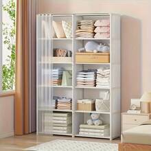 Dust-Proof Easy Assembly Wardrobe | Freestanding Closet Storage Rack | Large Capacity Bedroom Dorm Office Storage Cabinet - Multicolor - View 6